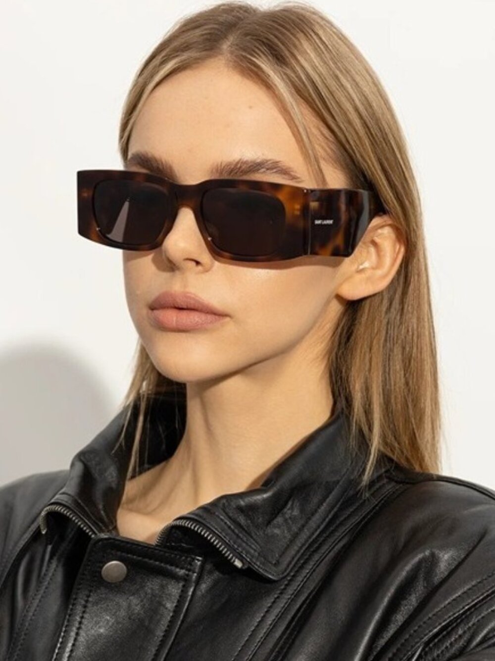 Saint Laurent SL654 003 Sunglasses Shiny Havana Square Frame, Black Lenses